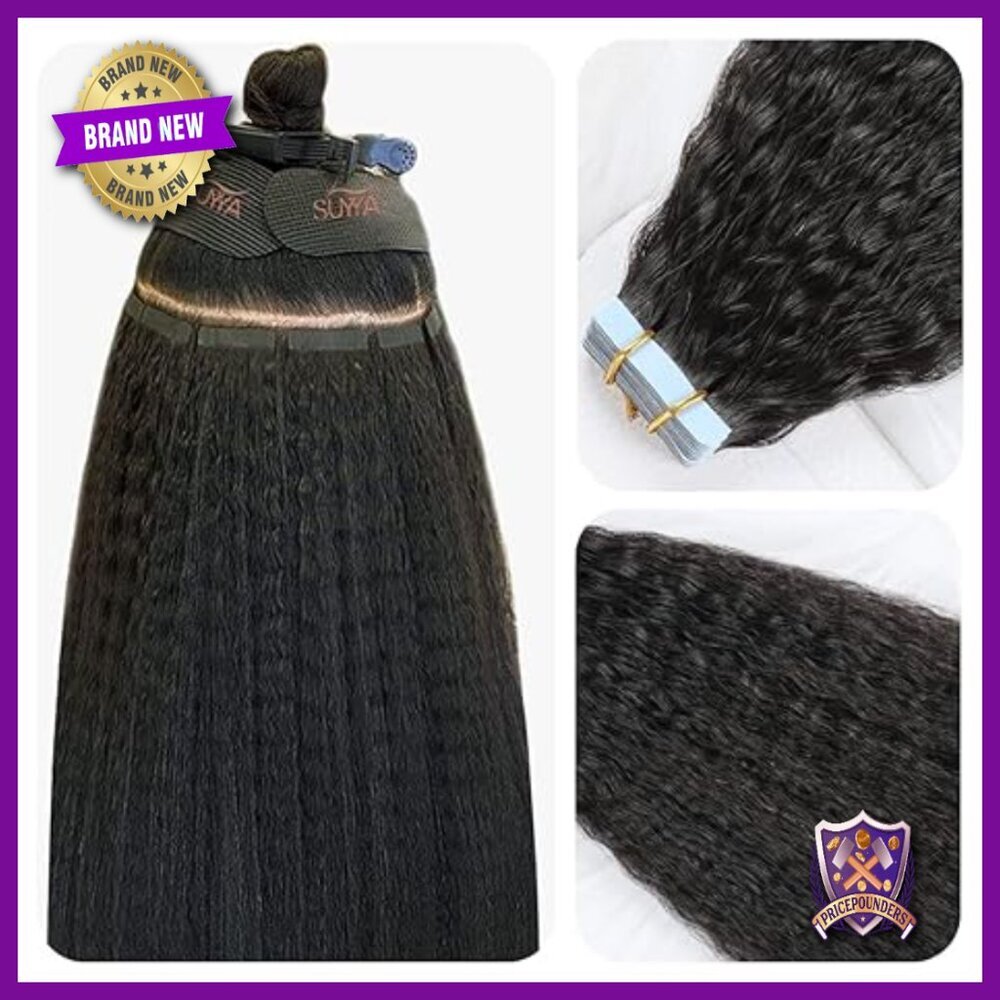 14 Inch Tape-In Hair Extensions, Human Hair Kinky Straight, 40g Pack